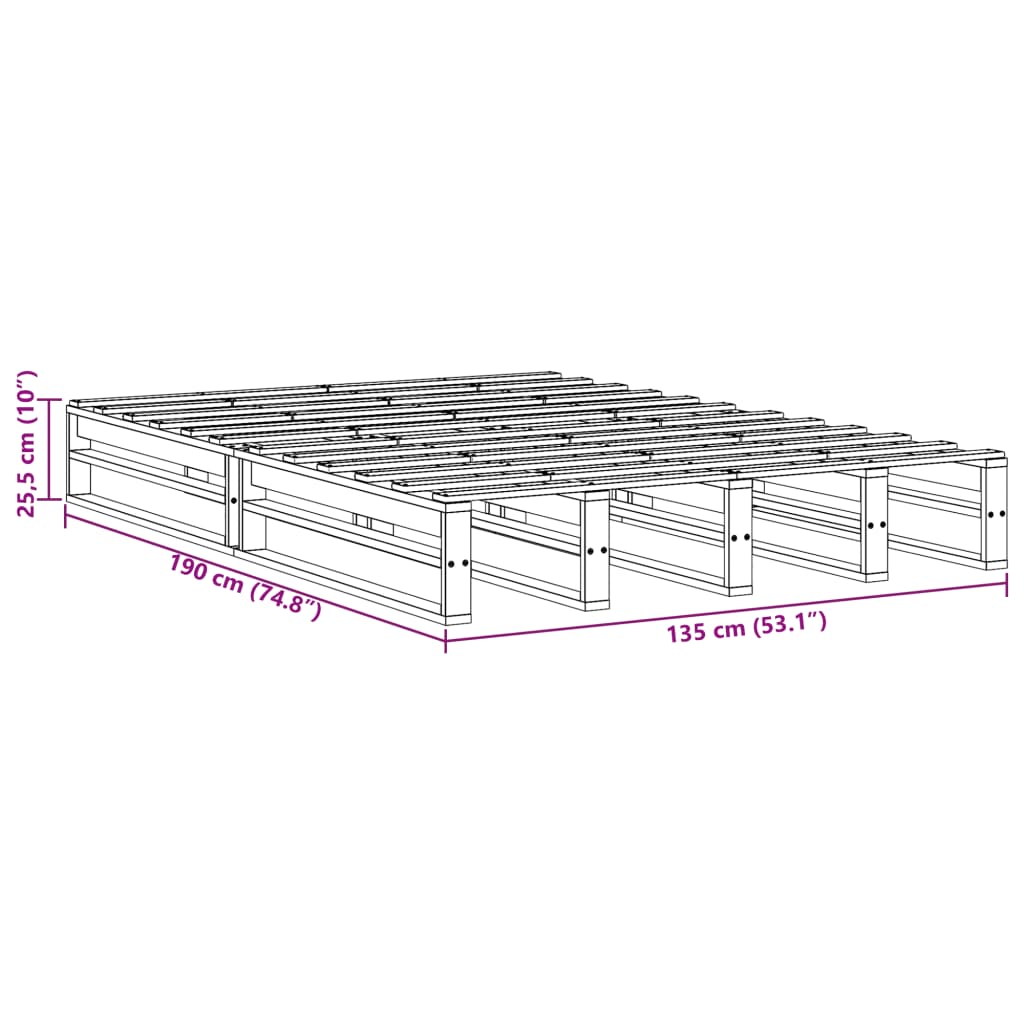 Bed Frame without Mattress White 135x190 cm Double Solid Wood Pine