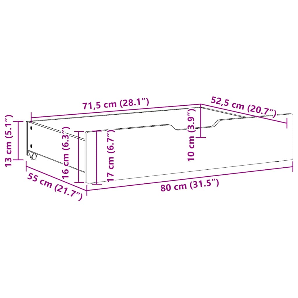 Under-Bed Drawers 2 pcs White 80x55x17 cm Solid Wood Pine