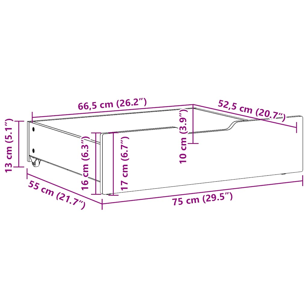 Under-Bed Drawers 2 pcs White 75x55x17 cm Solid Wood Pine
