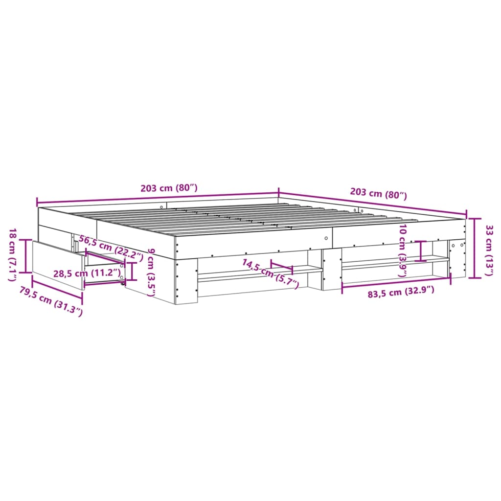 Bed Frame without Mattress Sonoma Oak 200x200 cm Engineered Wood