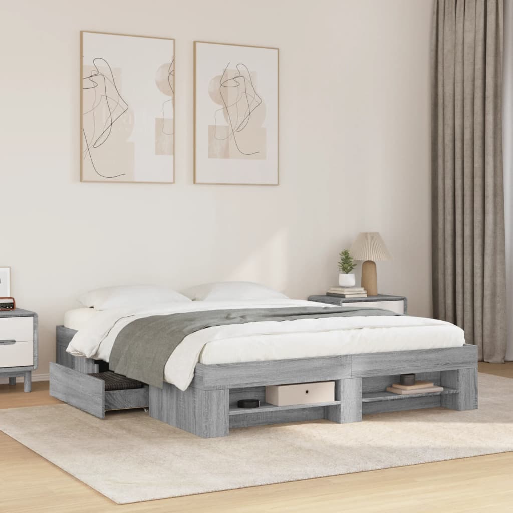 Bed Frame without Mattress Grey Sonoma 160x200 cm Engineered Wood