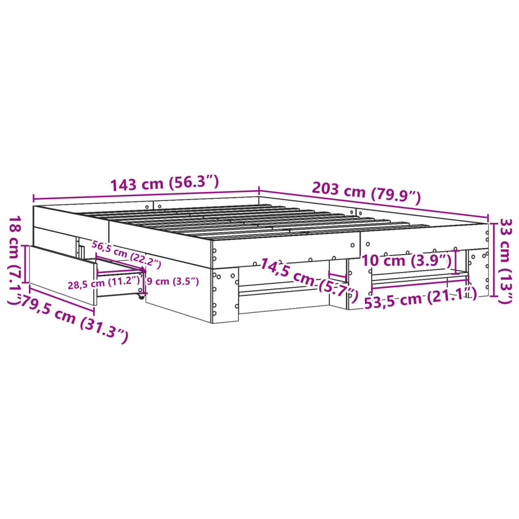 Bed Frame without Mattress Sonoma Oak 140x200 cm Engineered Wood
