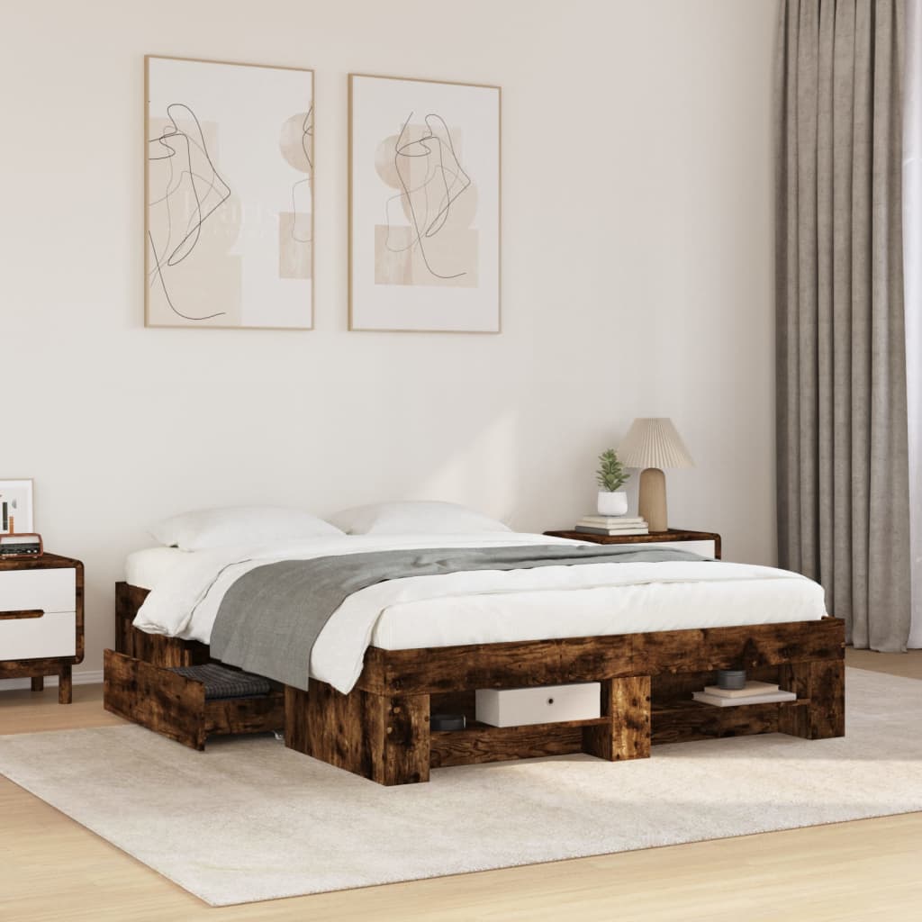 Bed Frame without Mattress Smoked Oak 120x200 cm Engineered Wood