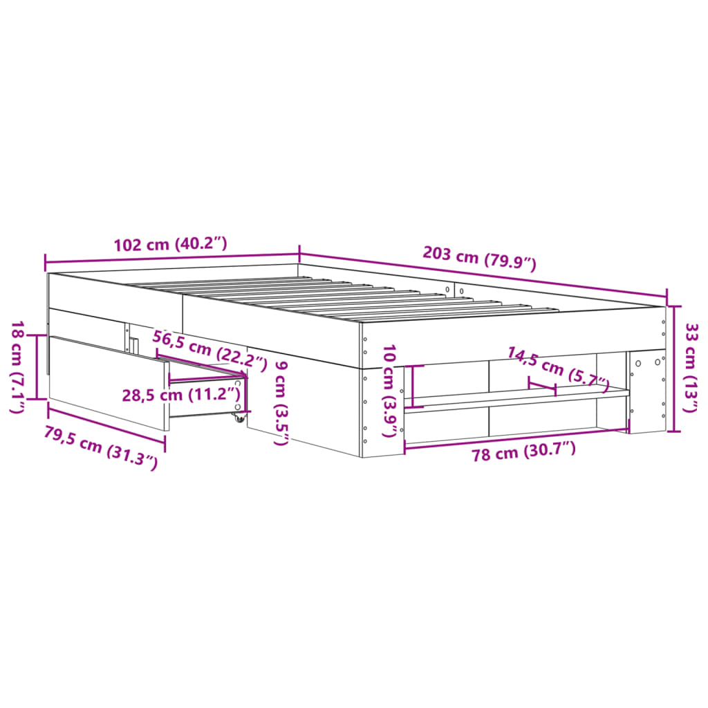 Bed Frame without Mattress Concrete Grey 100x200cm Engineered Wood