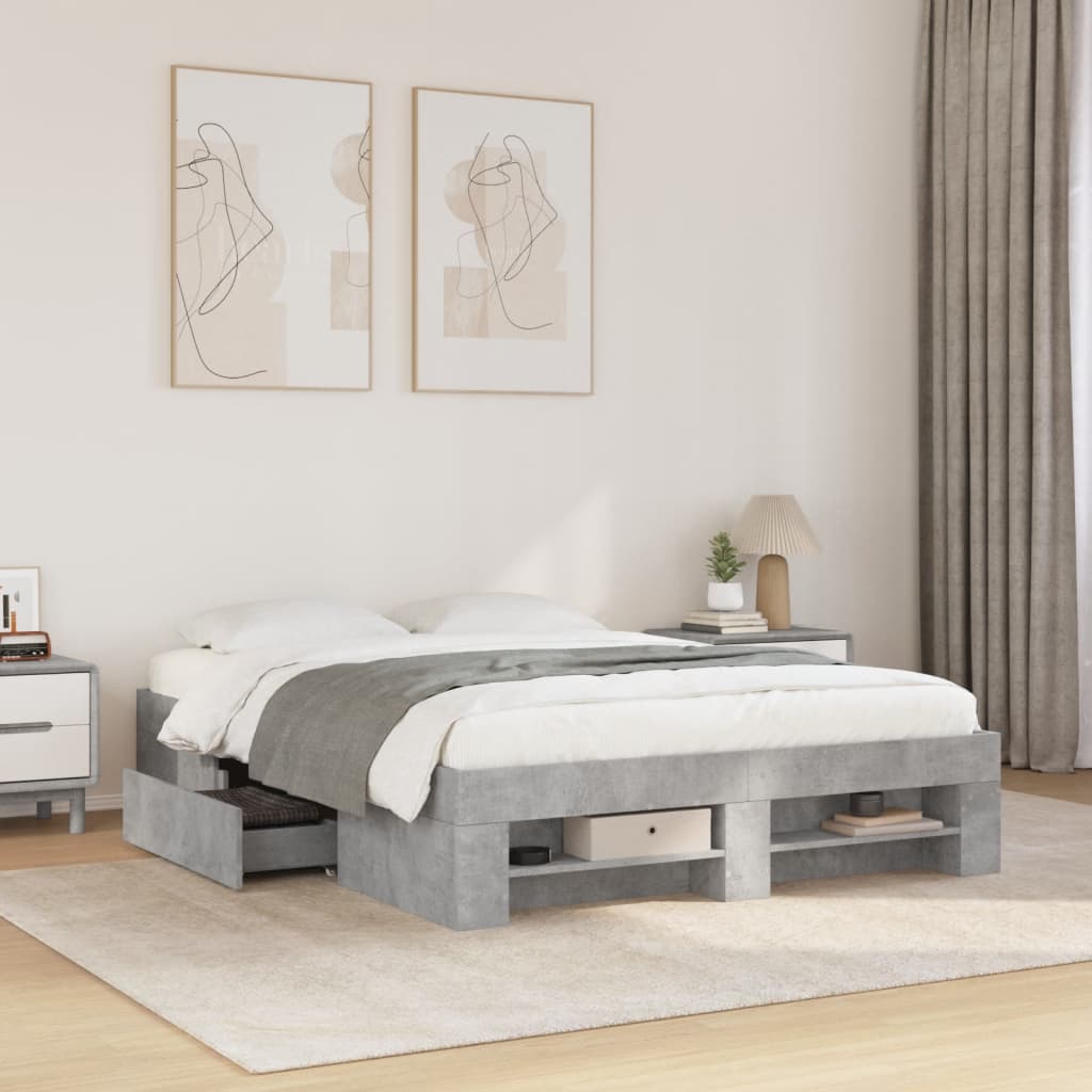 Bed Frame without Mattress Concrete Grey 140x190cm Engineered Wood