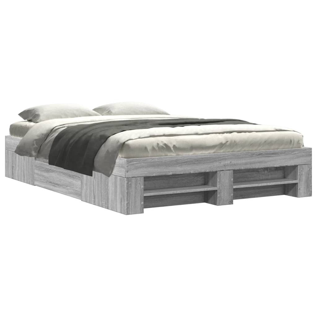 Bed Frame without Mattress Grey Sonoma 135x190 cm Double Engineered Wood