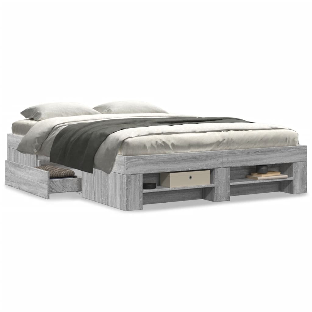 Bed Frame without Mattress Grey Sonoma 135x190 cm Double Engineered Wood