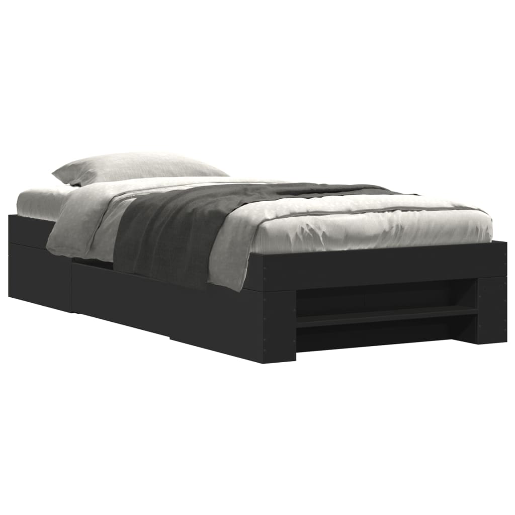 Bed Frame without Mattress Black 90x190 cm Single Engineered Wood