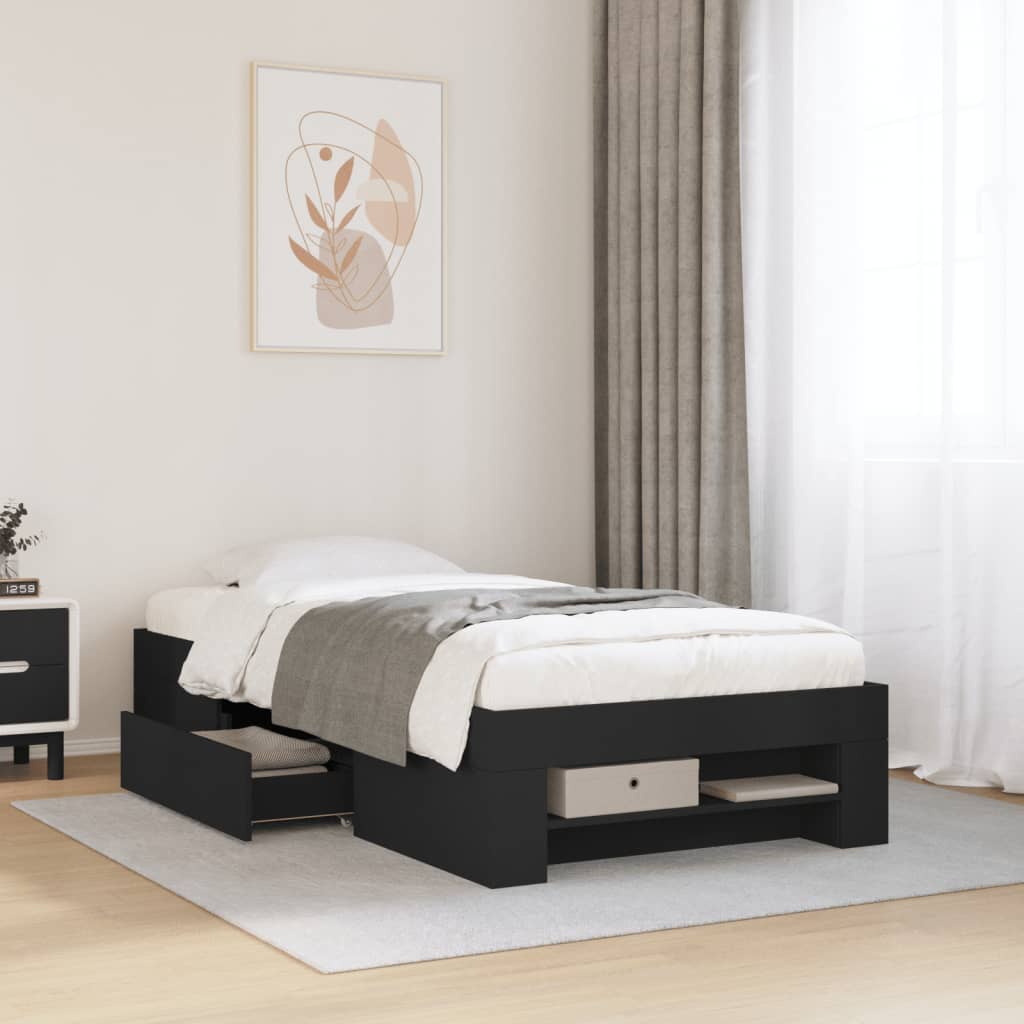 Bed Frame without Mattress Black 90x190 cm Single Engineered Wood