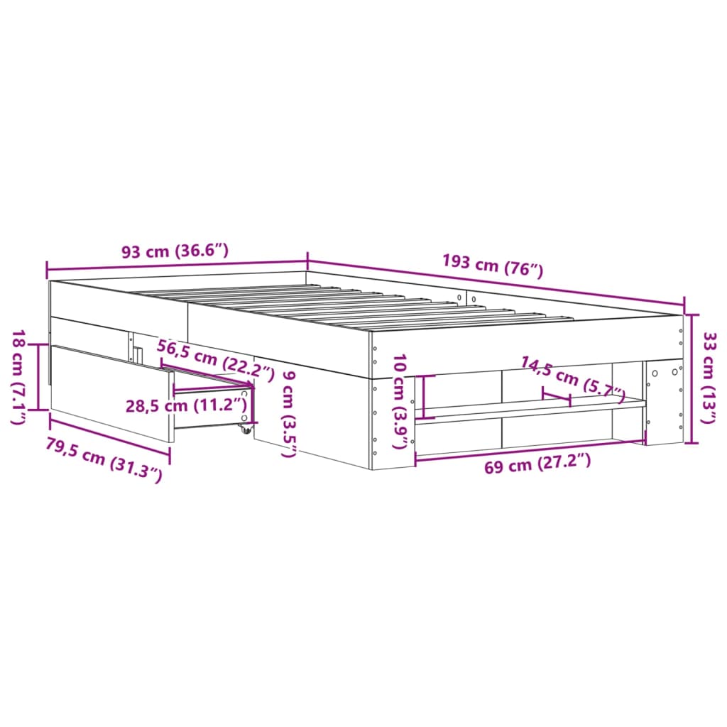 Bed Frame without Mattress Concrete Grey 90x190cm Engineered Wood