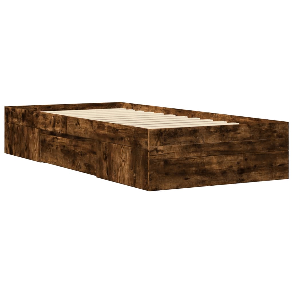 Bed Frame without Mattress Smoked Oak 90x190 cm Single Engineered Wood