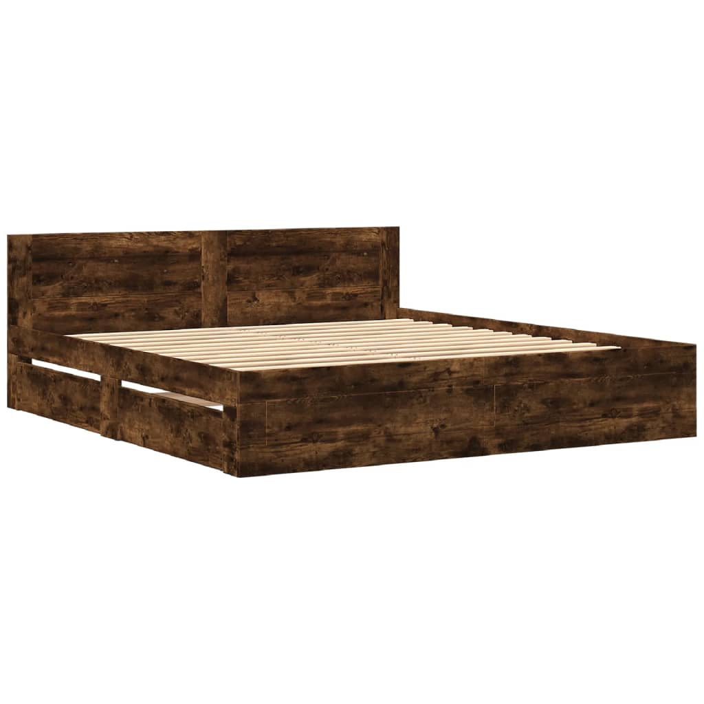 Bed Frame with Headboard without Mattress Smoked Oak 180x200 cm Super King