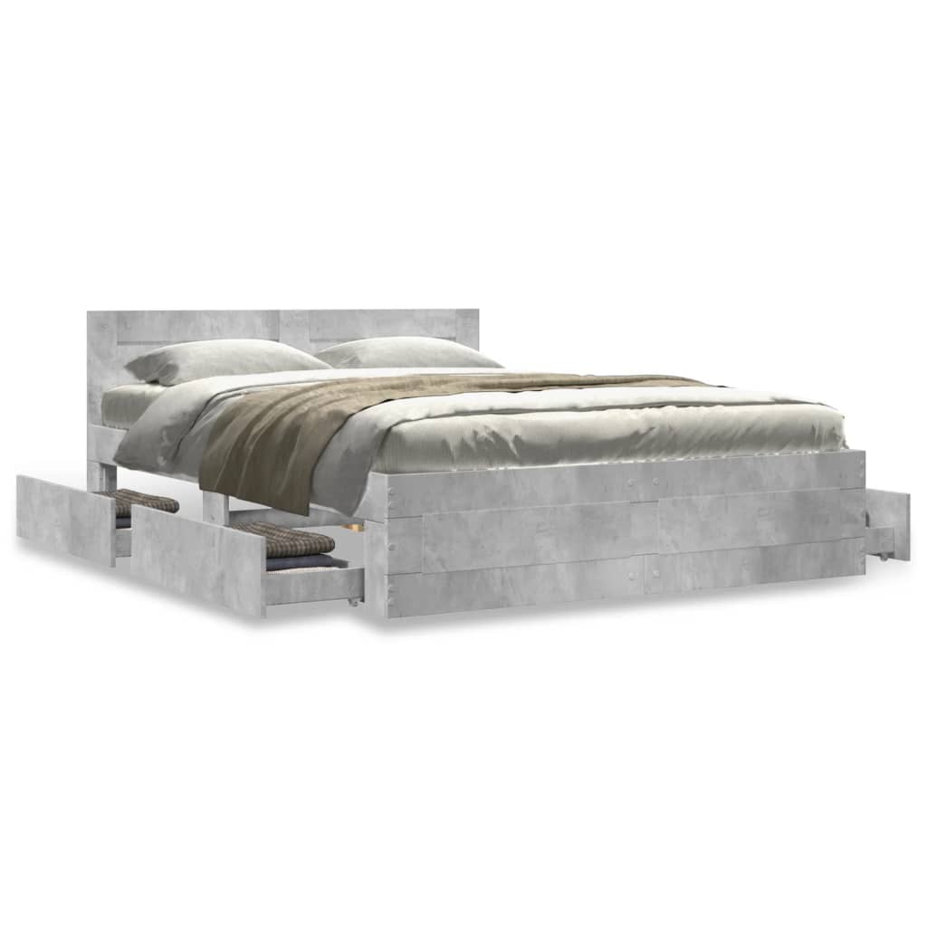 Bed Frame with Headboard without Mattress Concrete Grey 140x200 cm