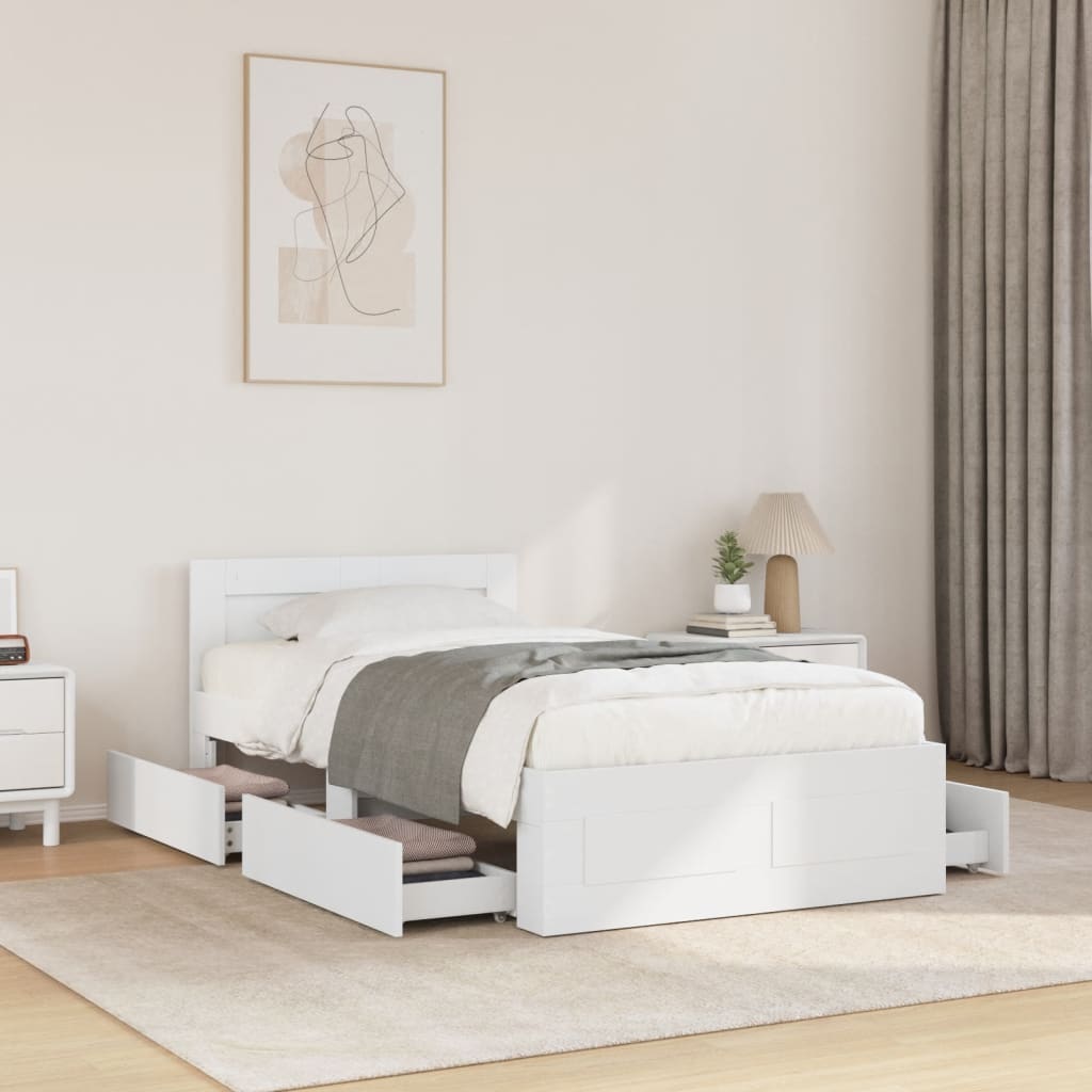 Bed Frame with Headboard without Mattress White 100x200 cm