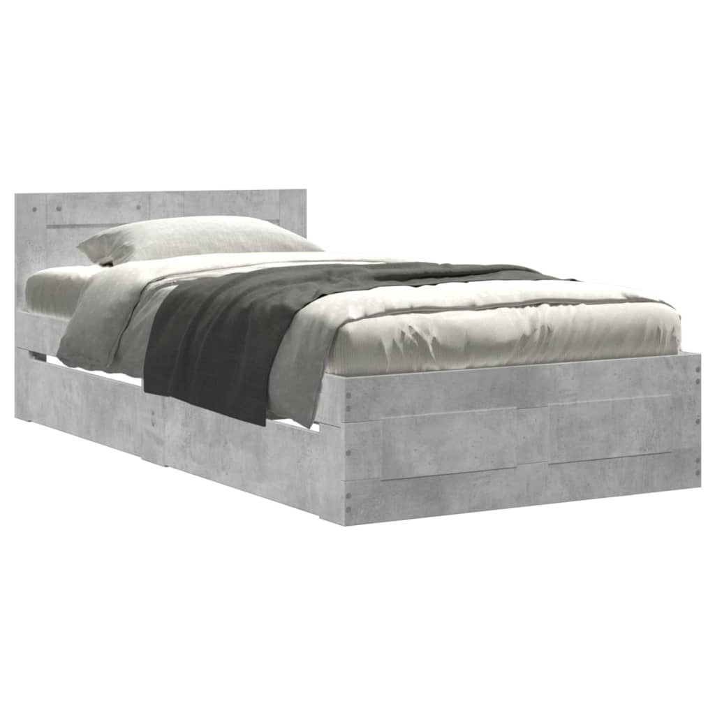 Bed Frame with Headboard without Mattress Concrete Grey 100x200 cm