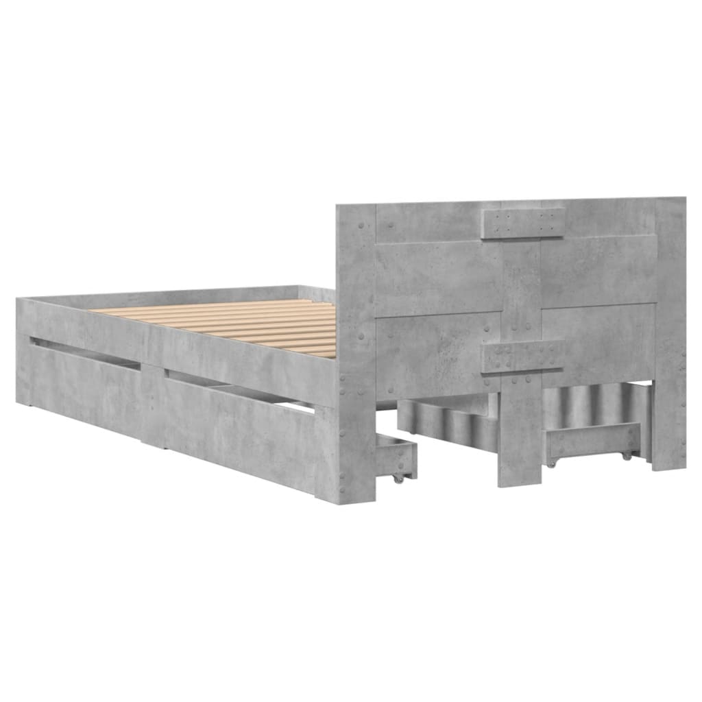 Bed Frame with Headboard without Mattress Concrete Grey 100x200 cm