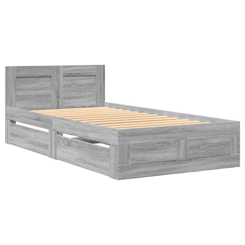 Bed Frame with Headboard without Mattress Grey Sonoma 90x200 cm