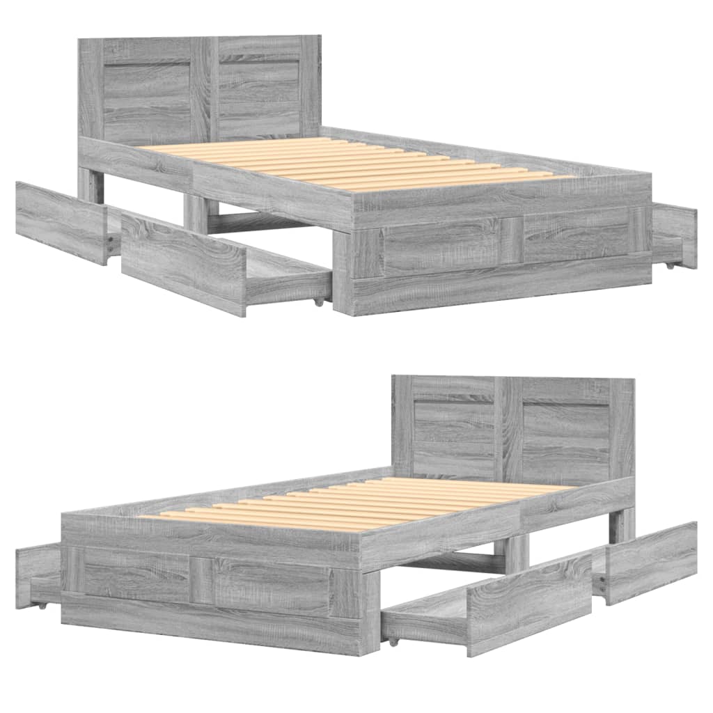 Bed Frame with Headboard without Mattress Grey Sonoma 90x200 cm