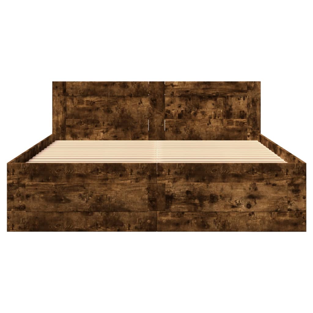 Bed Frame with Headboard without Mattress Smoked Oak 140x190 cm