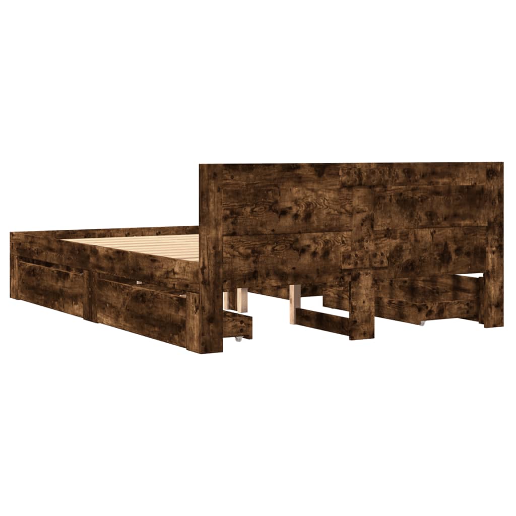 Bed Frame with Headboard without Mattress Smoked Oak 140x190 cm