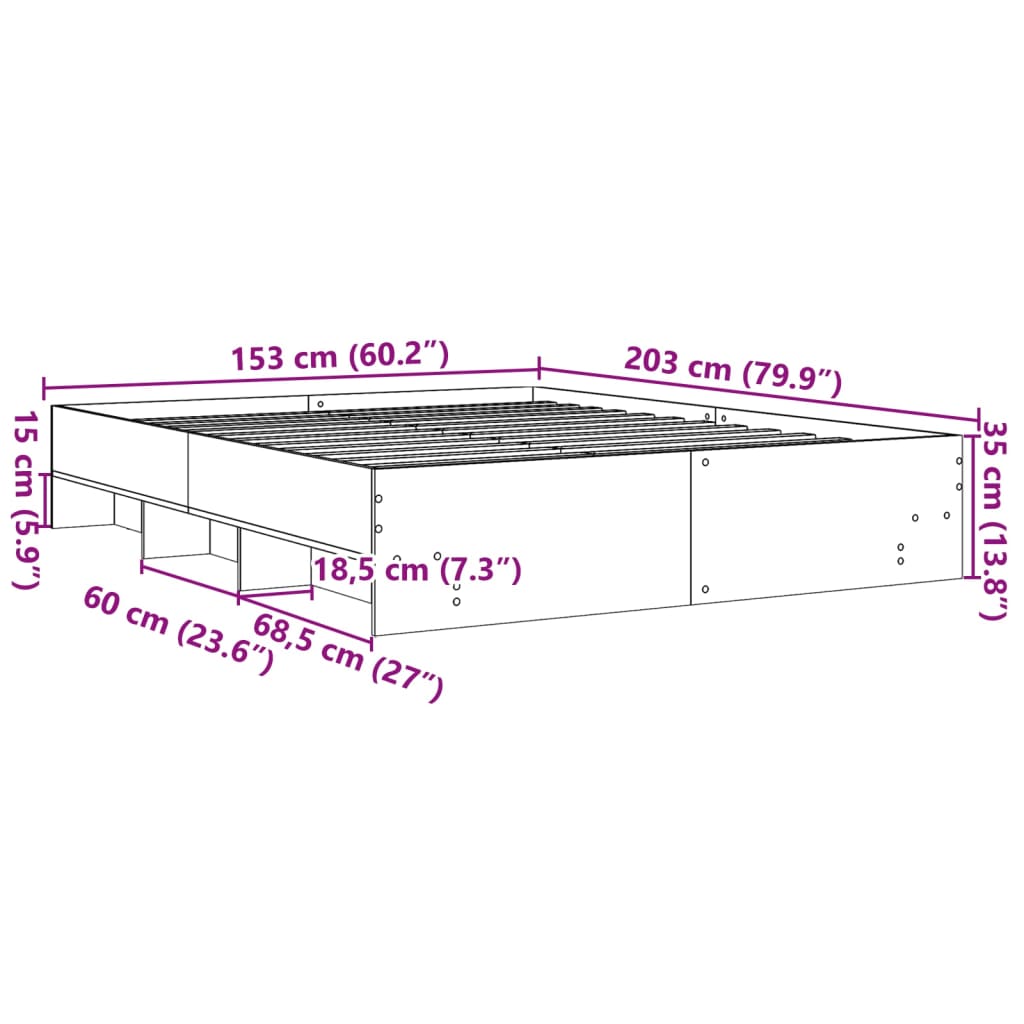 Bed Frame without Mattress Grey Sonoma 150x200 cm King Size Engineered Wood