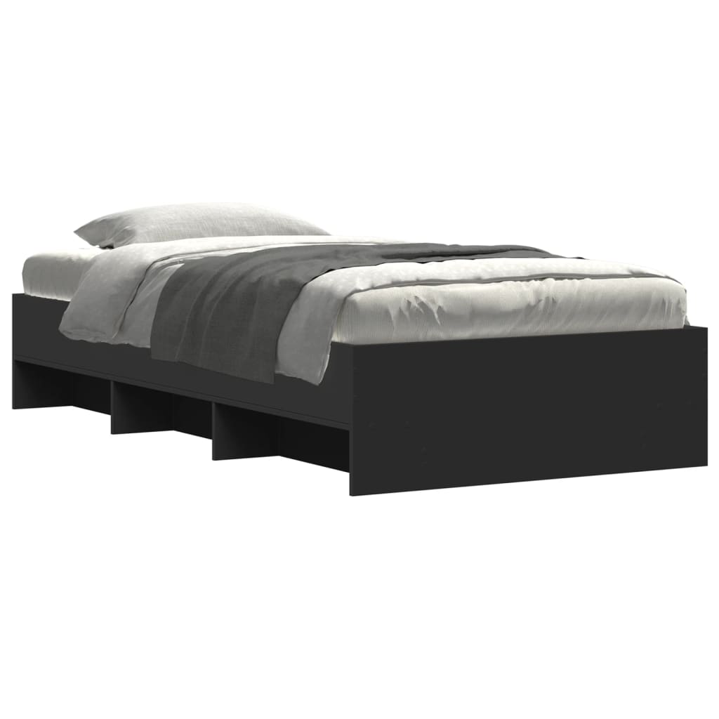 Bed Frame without Mattress Black 75x190 cm Small Single Engineered Wood