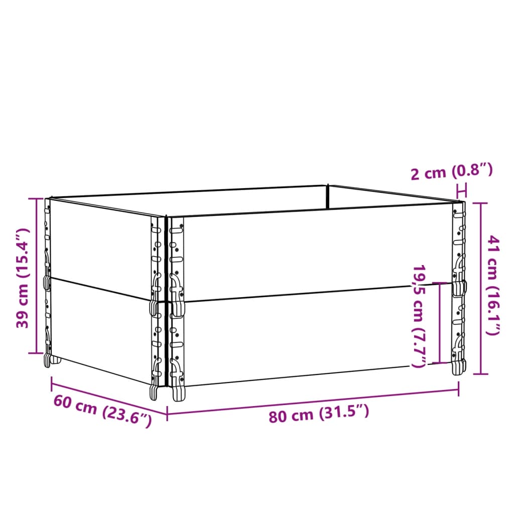 Pallet Collars 2 pcs Grey 80x60 cm Solid Wood Pine