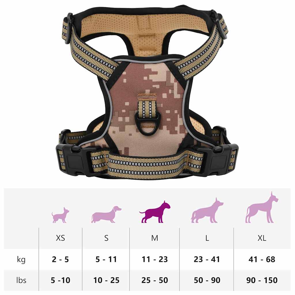 Dog Harness with Reflective Stripes Adjustable Camouflage Brown M