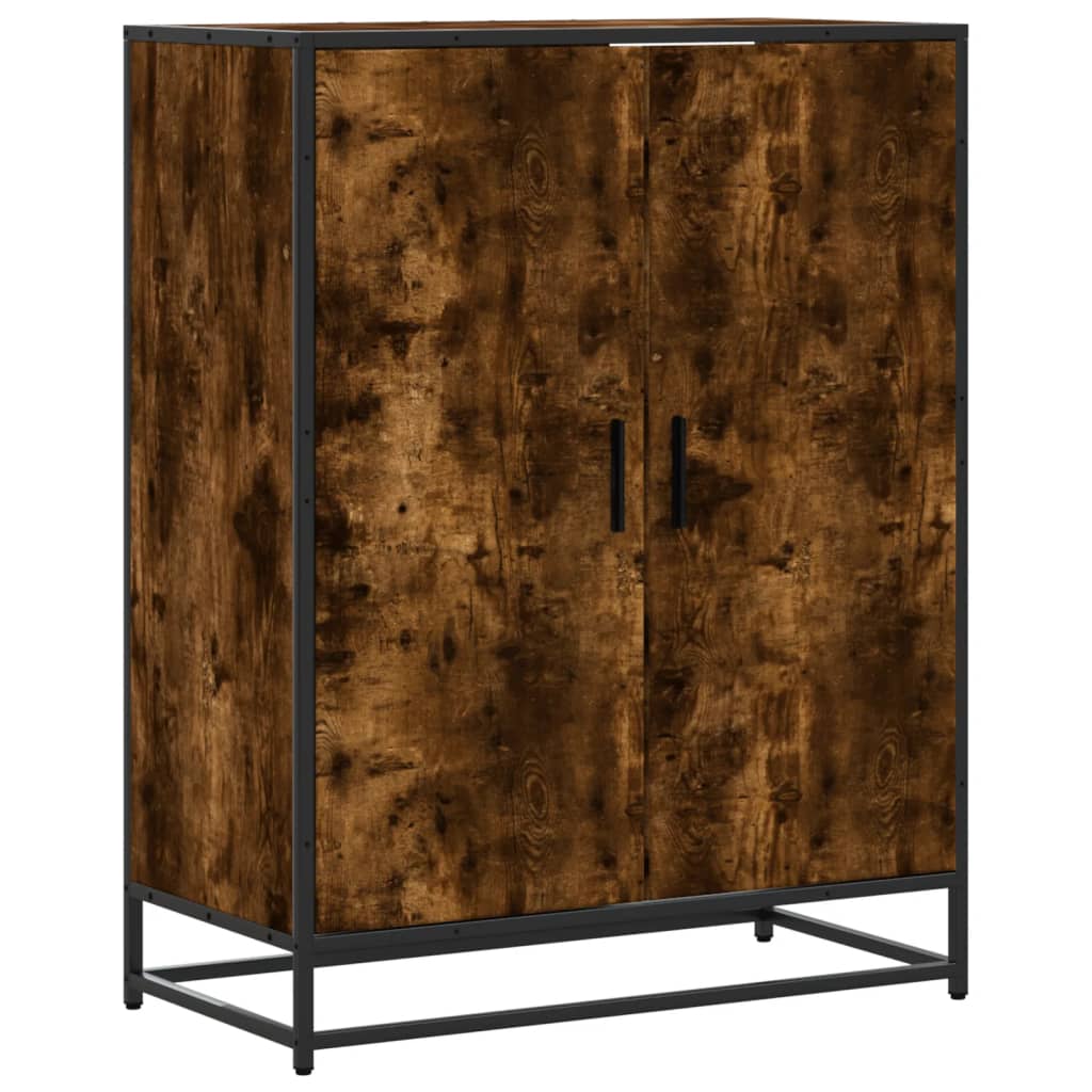Shoe Cabinet Smoked Oak 75x38x97.5 cm Engineered Wood and Metal