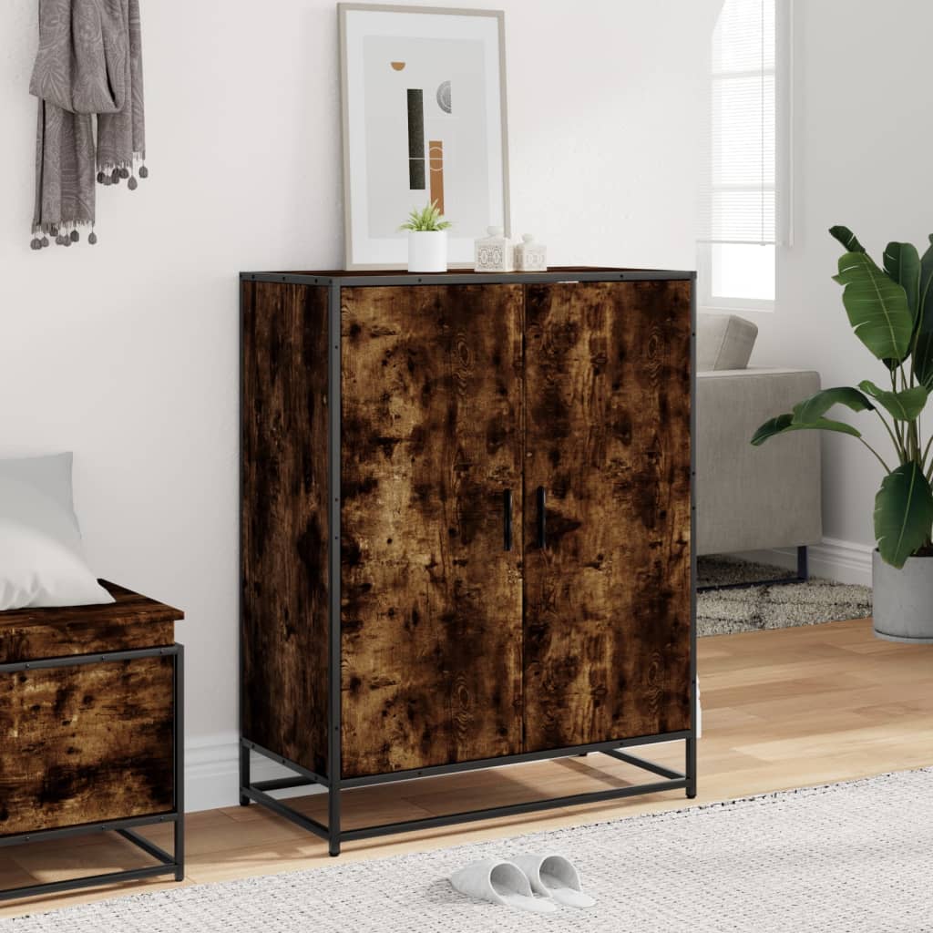 Shoe Cabinet Smoked Oak 75x38x97.5 cm Engineered Wood and Metal