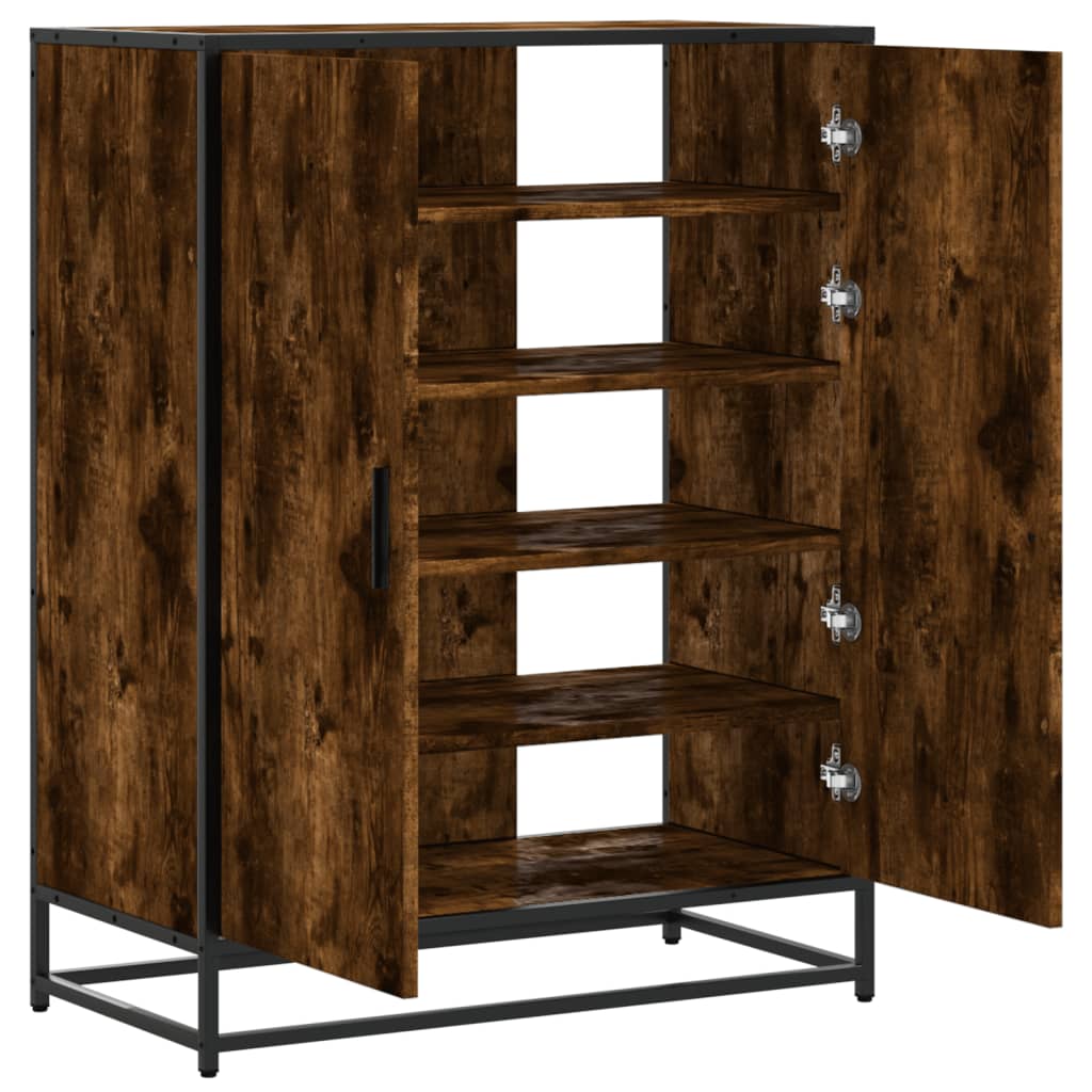 Shoe Cabinet Smoked Oak 75x38x97.5 cm Engineered Wood and Metal