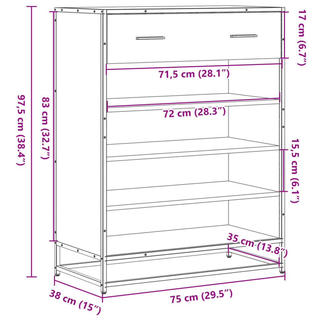 Shoe Cabinet Black 75x38x97.5 cm Engineered Wood and Metal