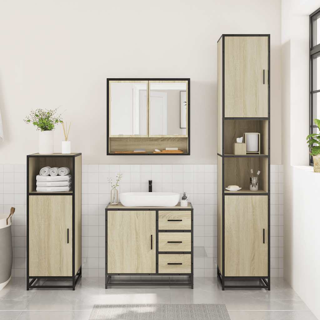 3 Piece Bathroom Furniture Set Sonoma Oak Engineered Wood