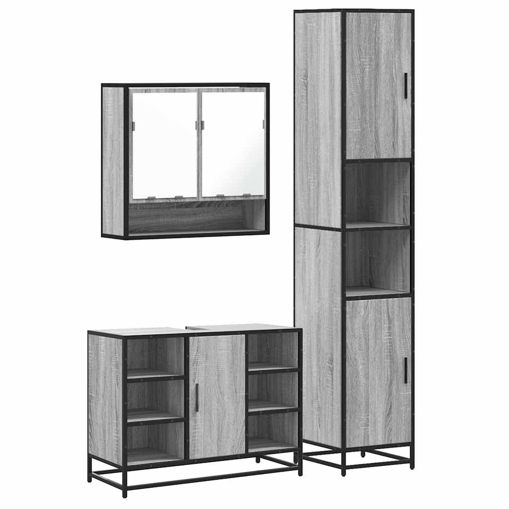 3 Piece Bathroom Furniture Set Grey Sonoma Engineered Wood