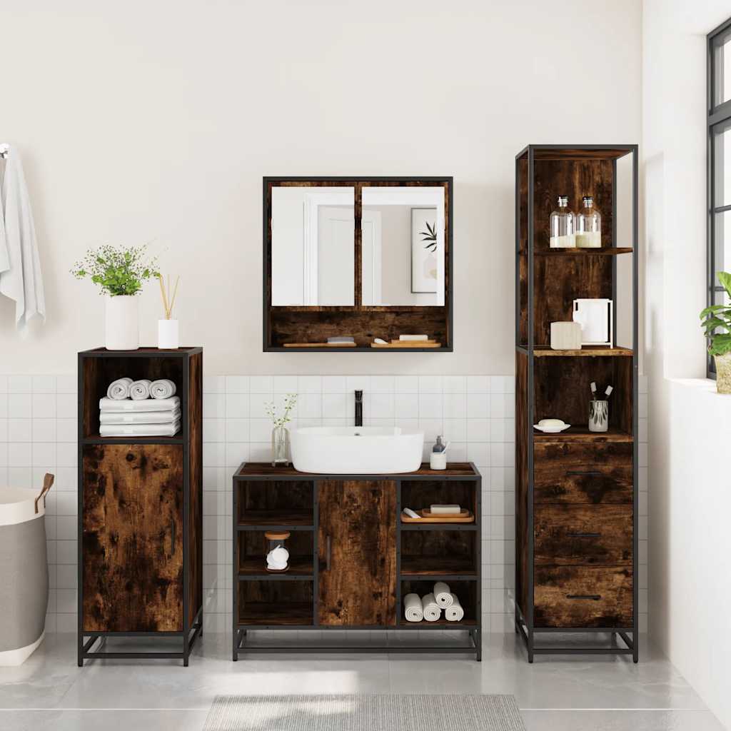 3 Piece Bathroom Furniture Set Smoked Oak Engineered Wood