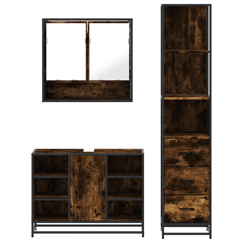 3 Piece Bathroom Furniture Set Smoked Oak Engineered Wood