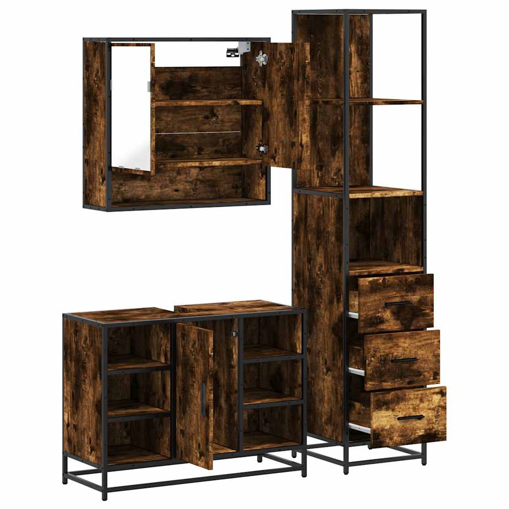 3 Piece Bathroom Furniture Set Smoked Oak Engineered Wood