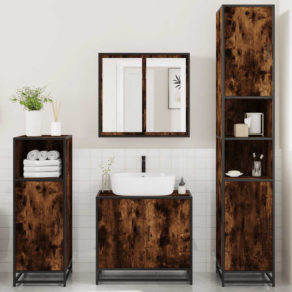 4 Piece Bathroom Furniture Set Smoked Oak Engineered Wood