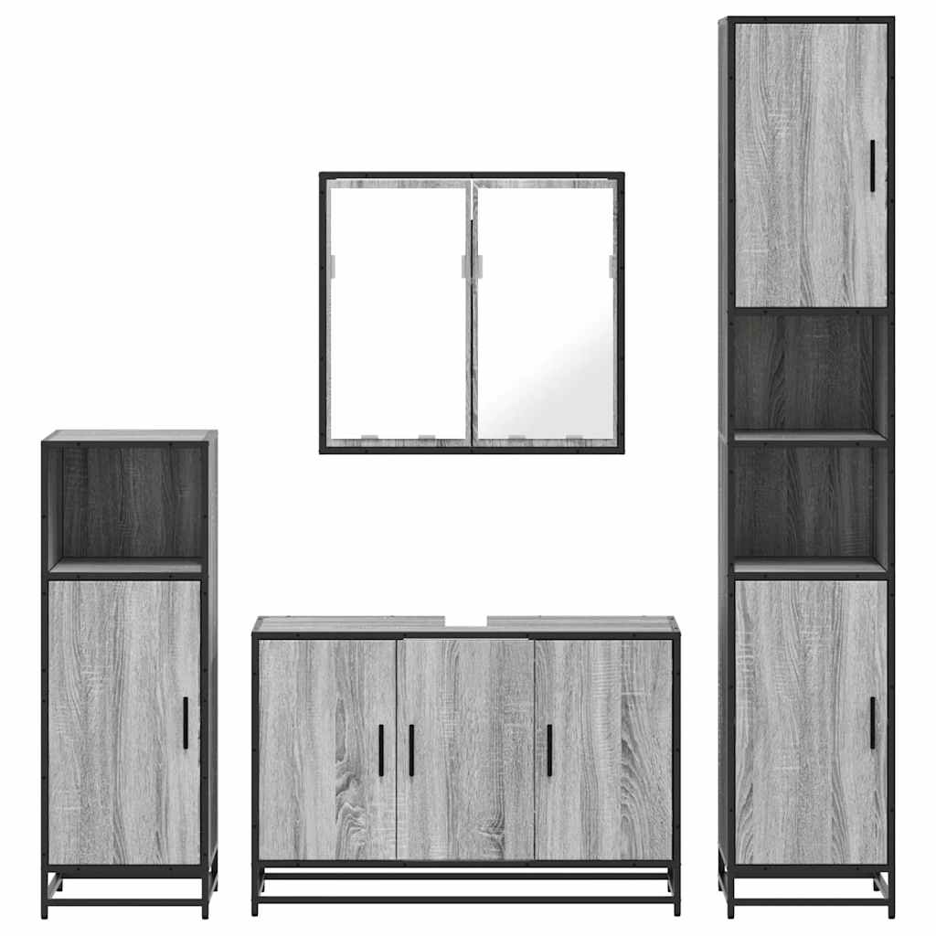 4 Piece Bathroom Furniture Set Grey Sonoma Engineered Wood
