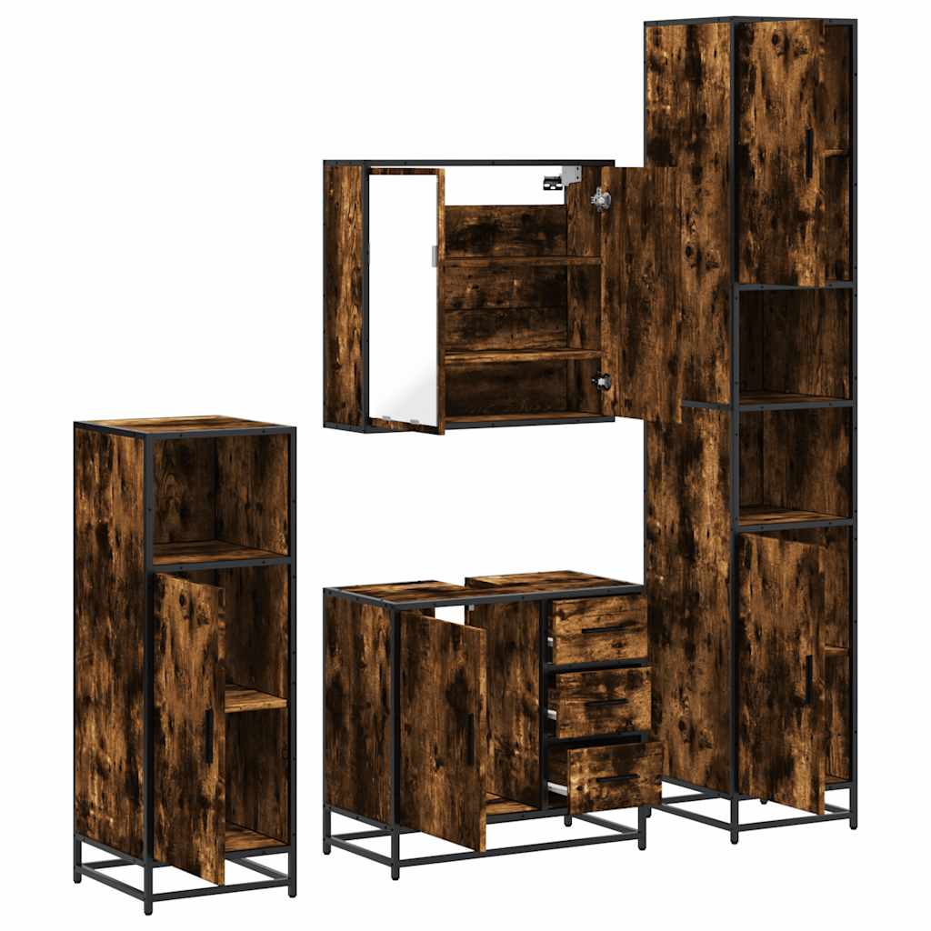4 Piece Bathroom Furniture Set Smoked Oak Engineered Wood
