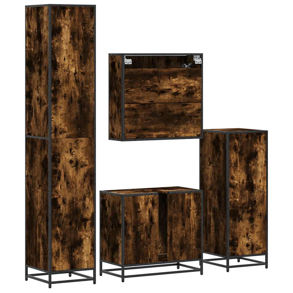 4 Piece Bathroom Furniture Set Smoked Oak Engineered Wood