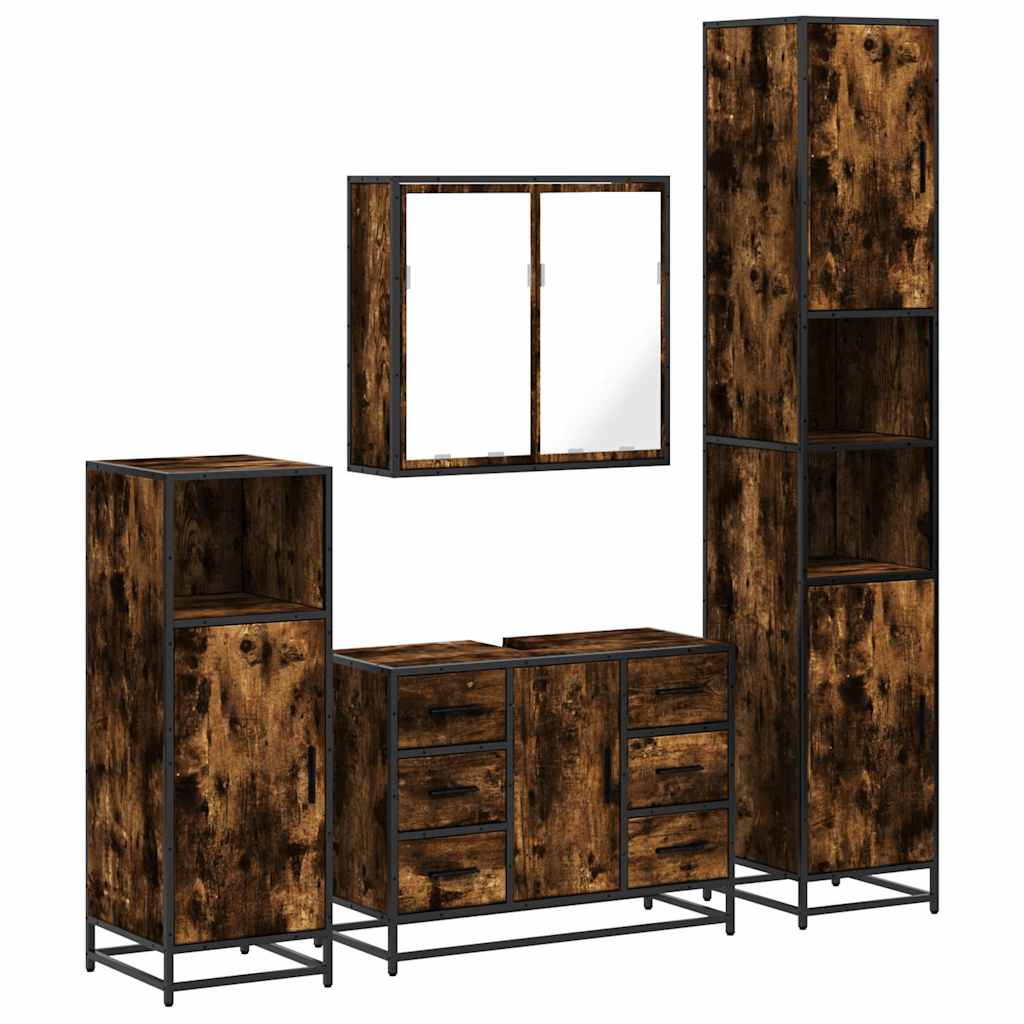 4 Piece Bathroom Furniture Set Smoked Oak Engineered Wood