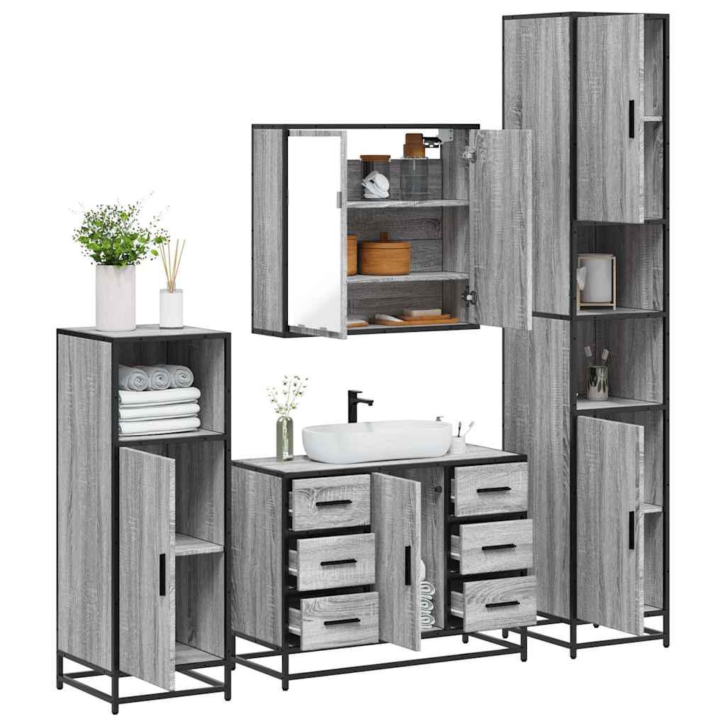4 Piece Bathroom Furniture Set Grey Sonoma Engineered Wood