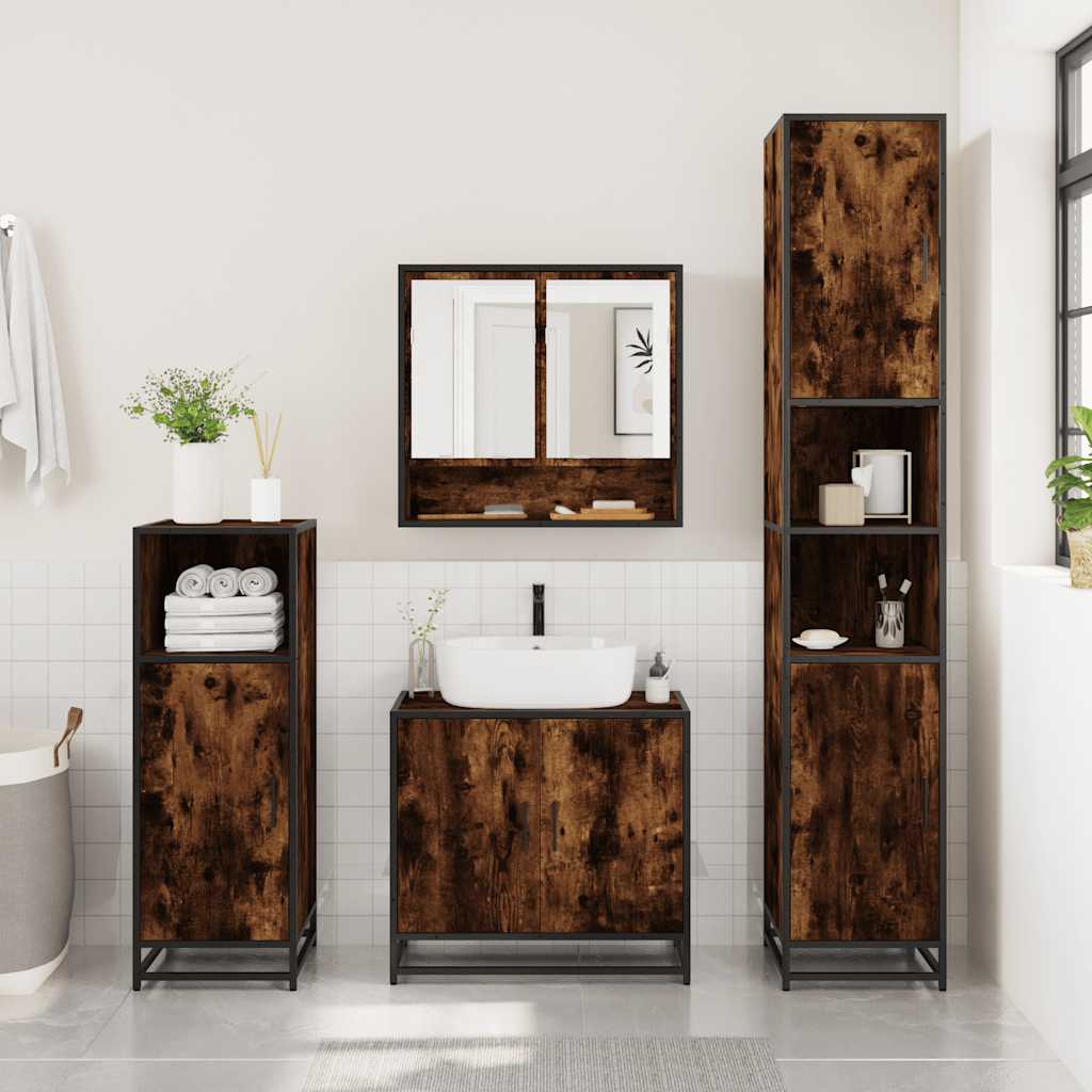 4 Piece Bathroom Furniture Set Smoked Oak Engineered Wood