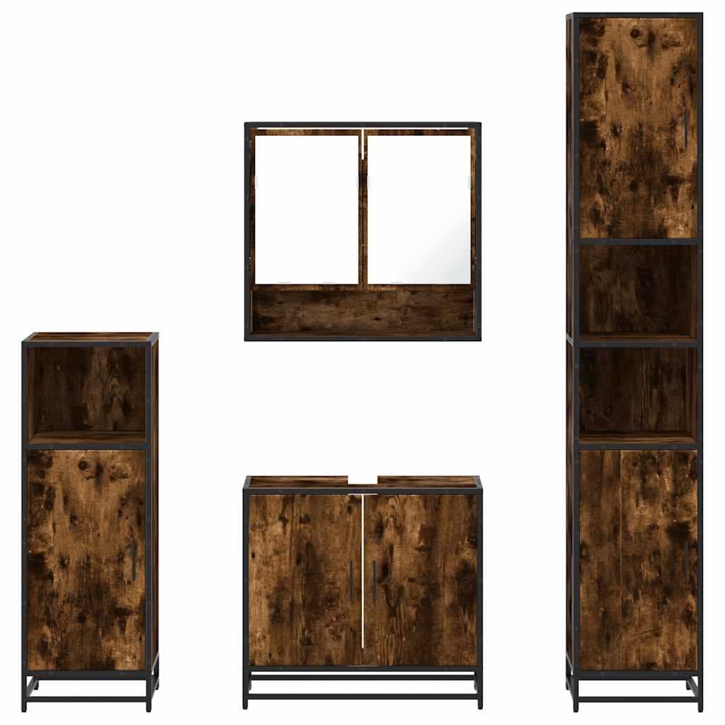 4 Piece Bathroom Furniture Set Smoked Oak Engineered Wood