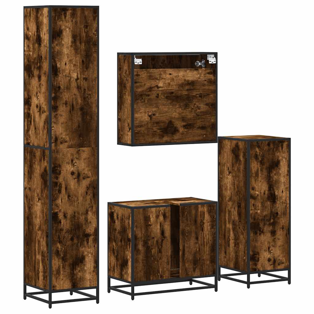 4 Piece Bathroom Furniture Set Smoked Oak Engineered Wood