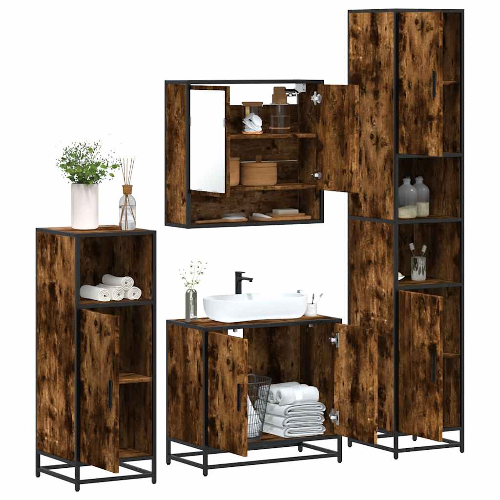4 Piece Bathroom Furniture Set Smoked Oak Engineered Wood