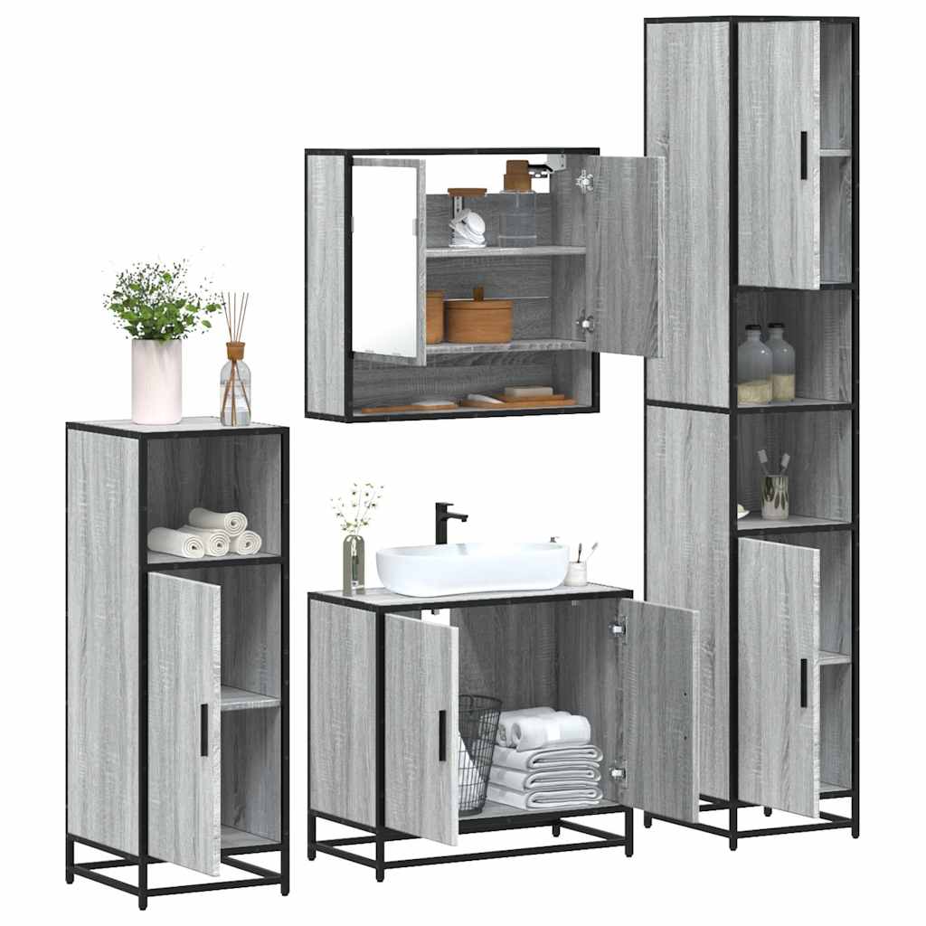 4 Piece Bathroom Furniture Set Grey Sonoma Engineered Wood