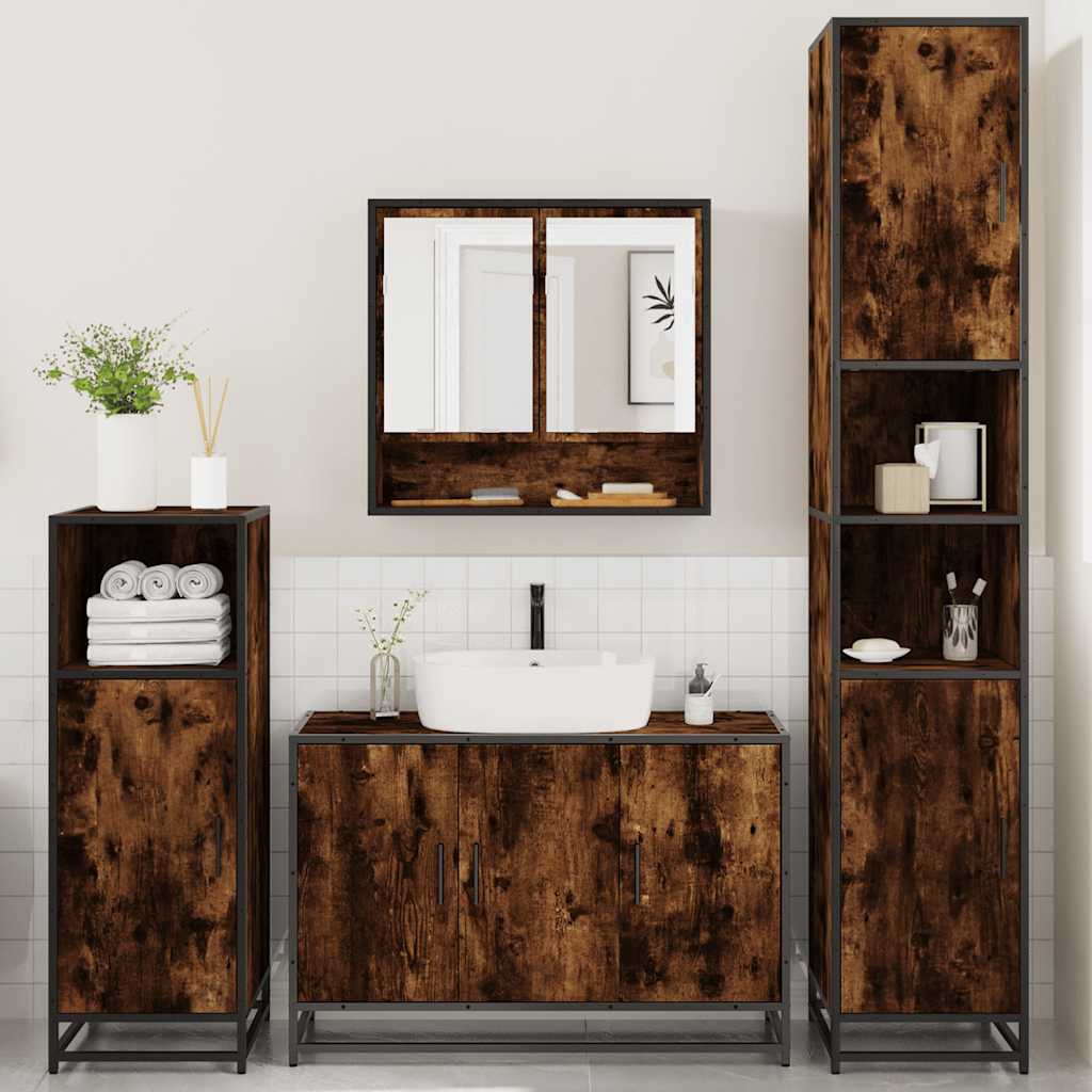 4 Piece Bathroom Furniture Set Smoked Oak Engineered Wood