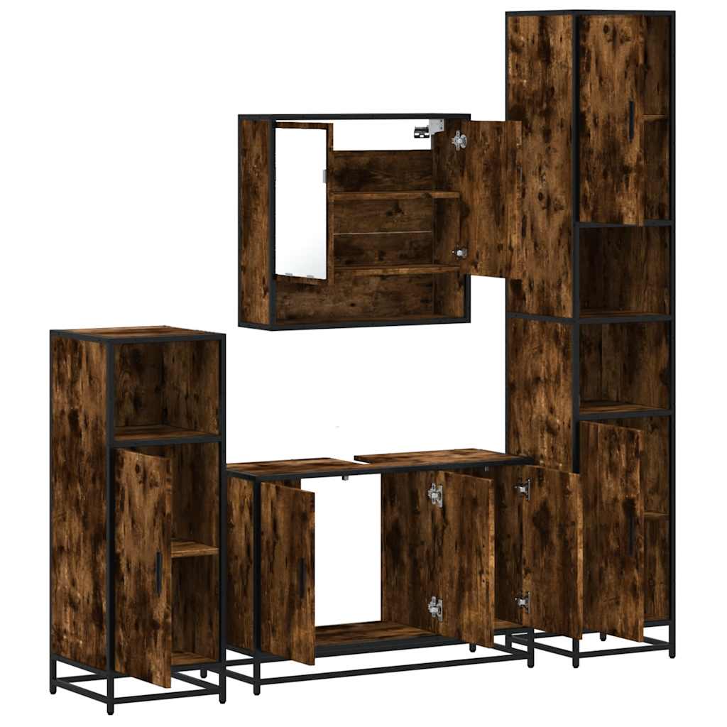 4 Piece Bathroom Furniture Set Smoked Oak Engineered Wood